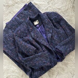VTG MJ Seattle - Purple Tweed Wool Collared Trench Style Pea Coat